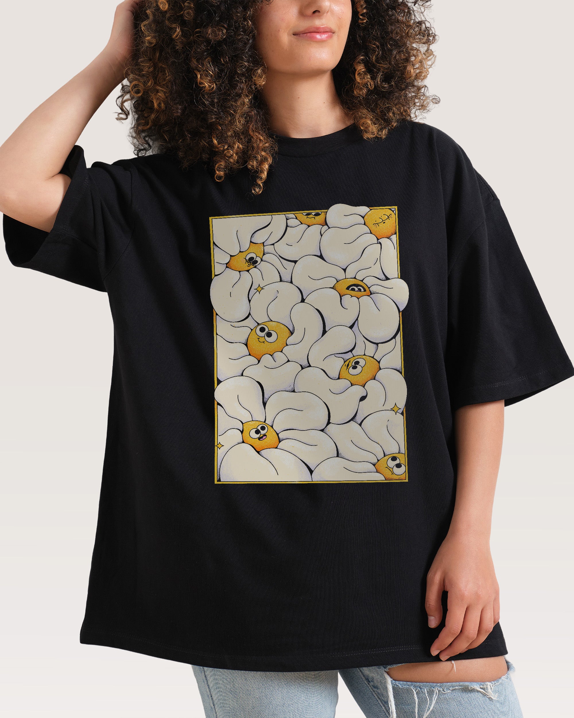 Among the Daisies Oversized Graphic Tee - Unisex 90s Boxy Fit 100% Combed Cotton