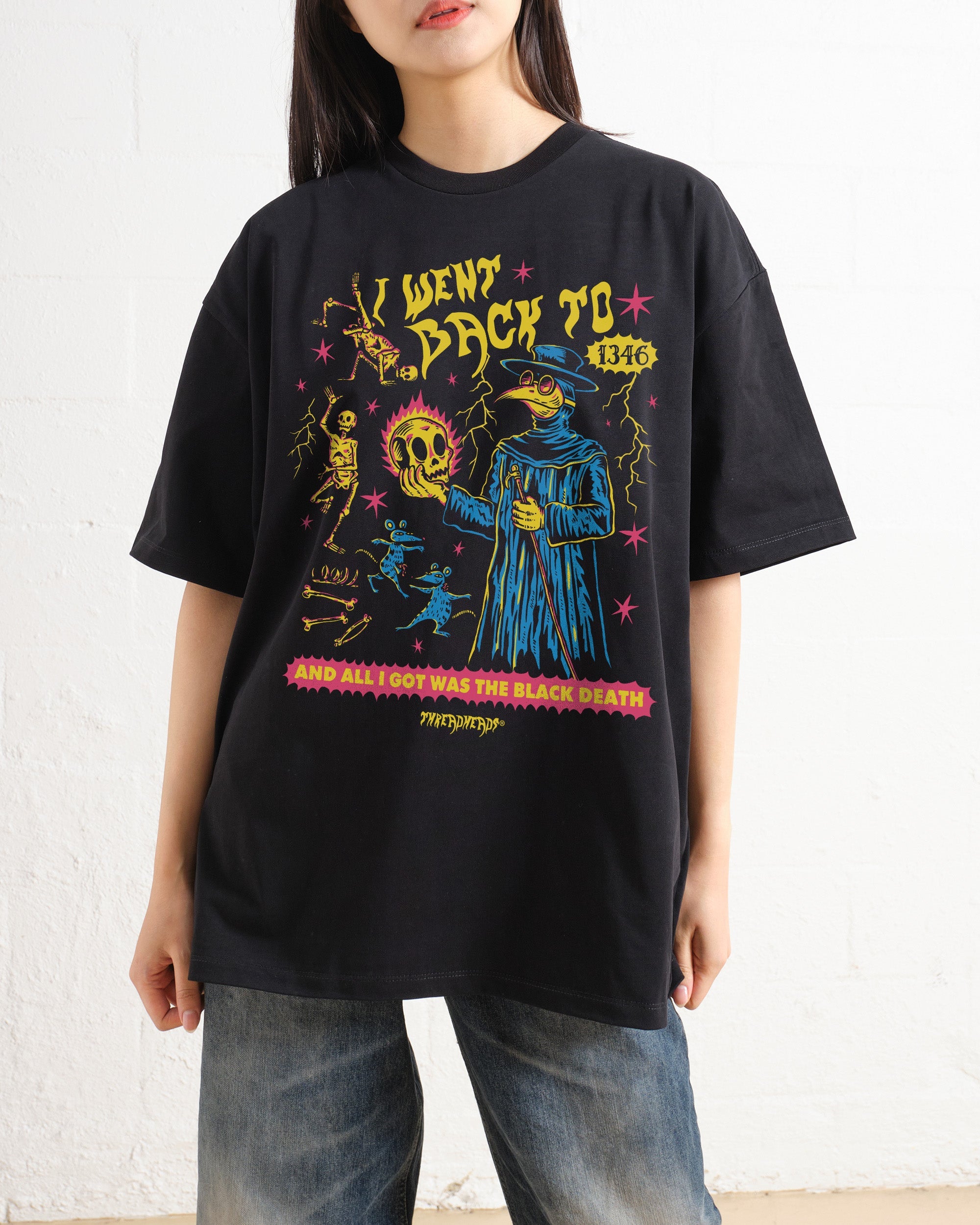Black Death Oversized Graphic Tee - Threadheads Unisex 90s Boxy Fit 100% Combed Cotton