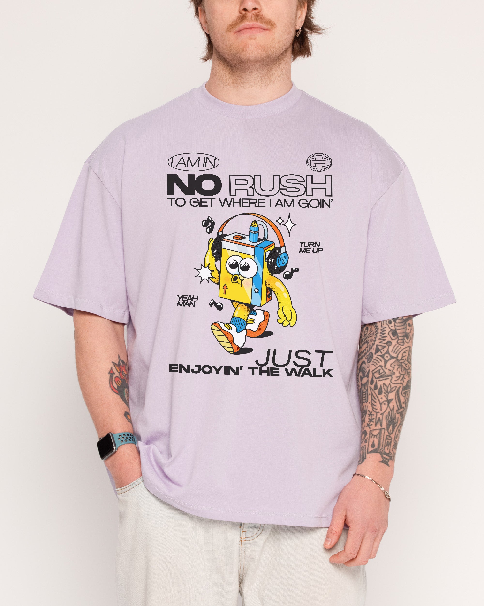 No Rush Oversized Graphic Tee - Unisex 90s Boxy Fit 100% Combed Cotton