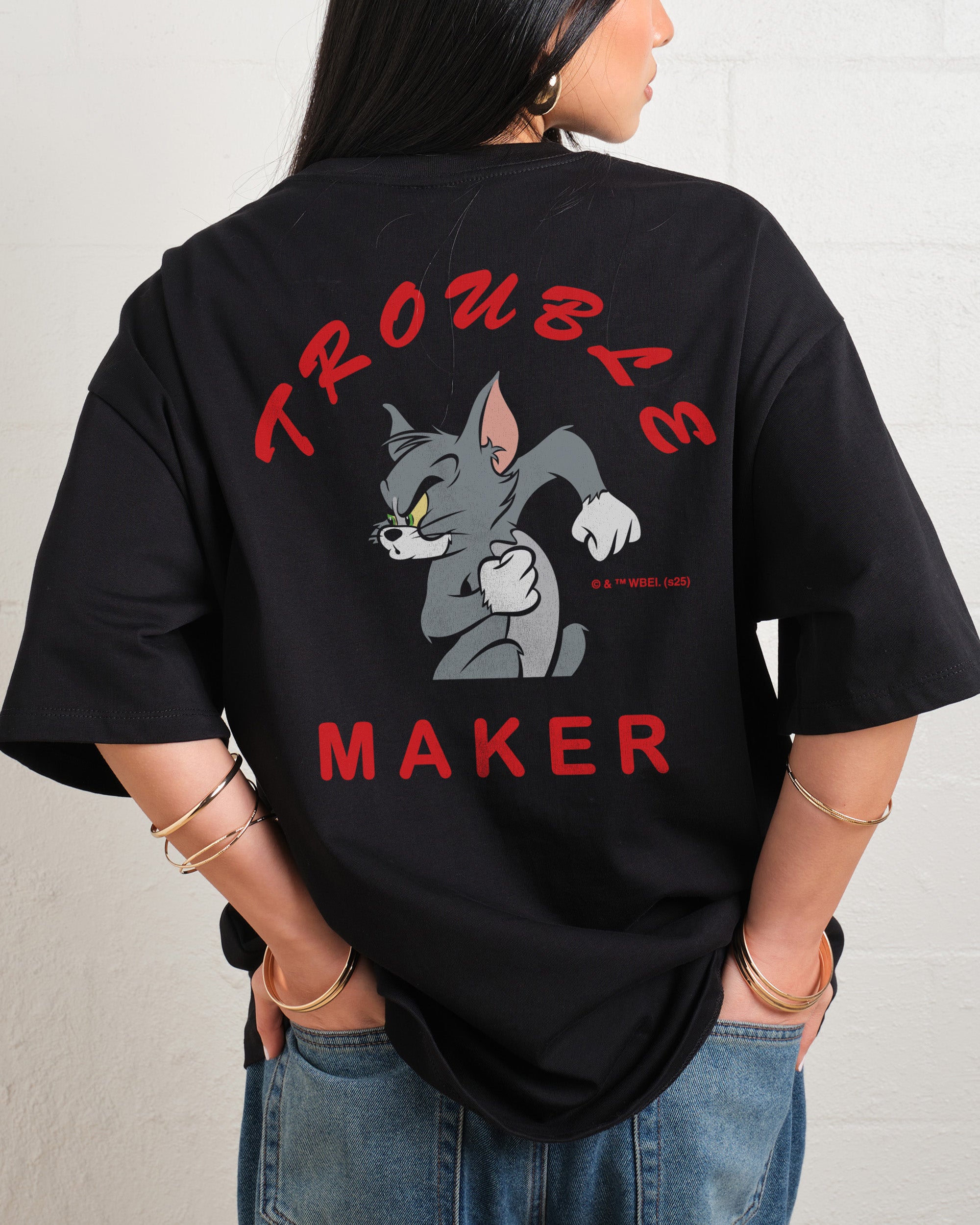 Troublesome Tom Oversized Graphic Tee - Tom and Jerry Collab, 90s Boxy Fit, 100% Combed Cotton