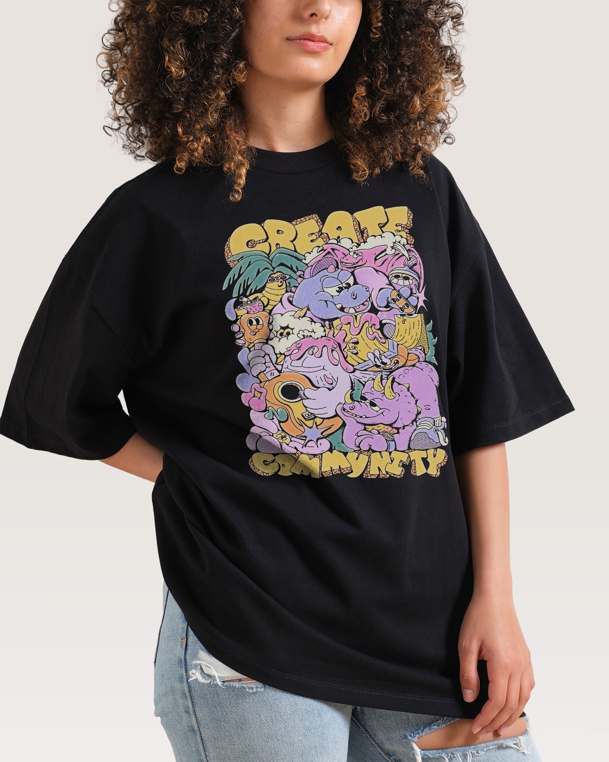 Create Community Oversized Graphic Tee - Unisex 90s Boxy Fit 100% Combed Cotton