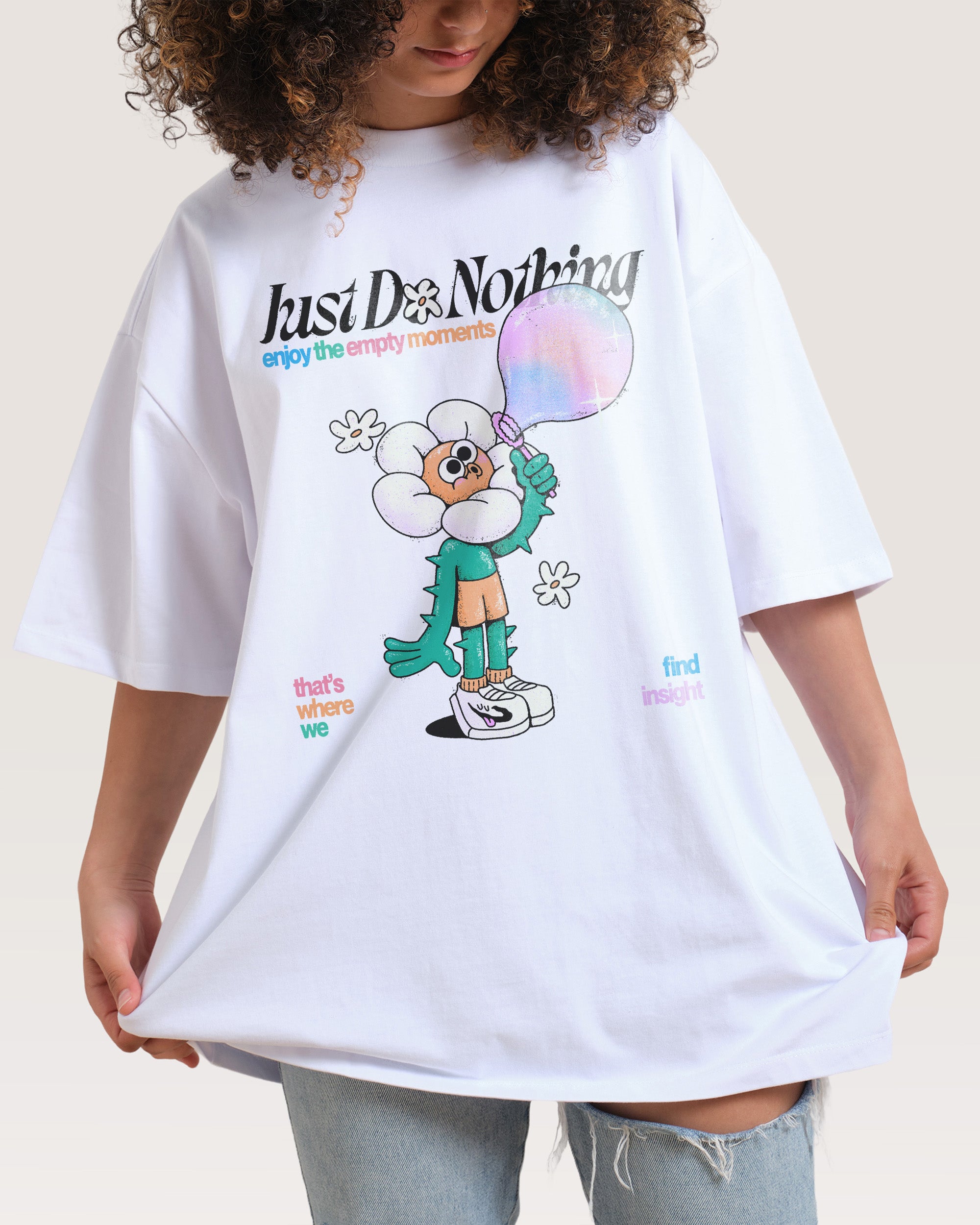 Just Do Nothing Oversized Graphic Tee - Unisex 90s Boxy Fit 100% Combed Cotton