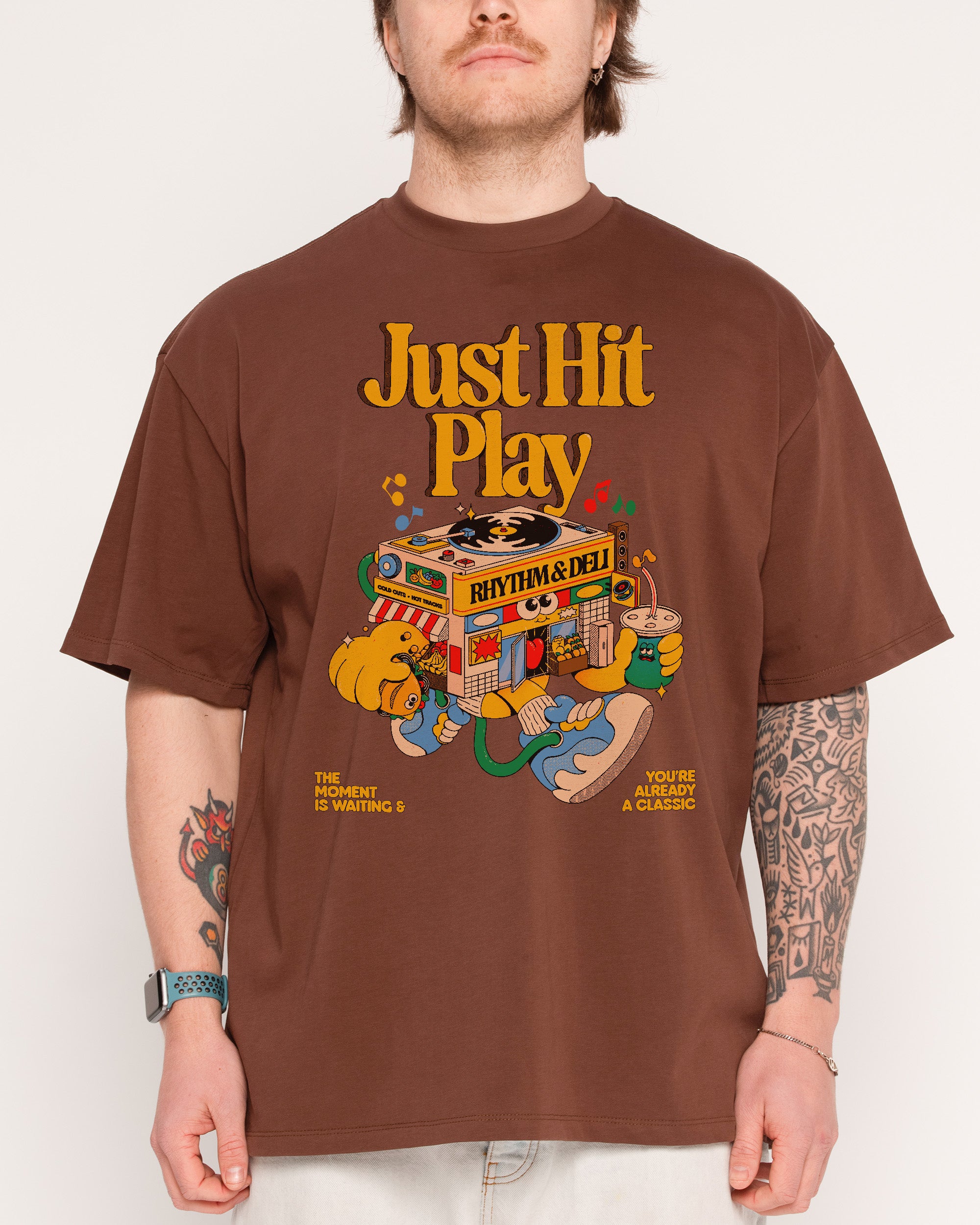 Just Hit Play Oversized Graphic Tee Unisex 90s Boxy Fit 100% Combed Cotton