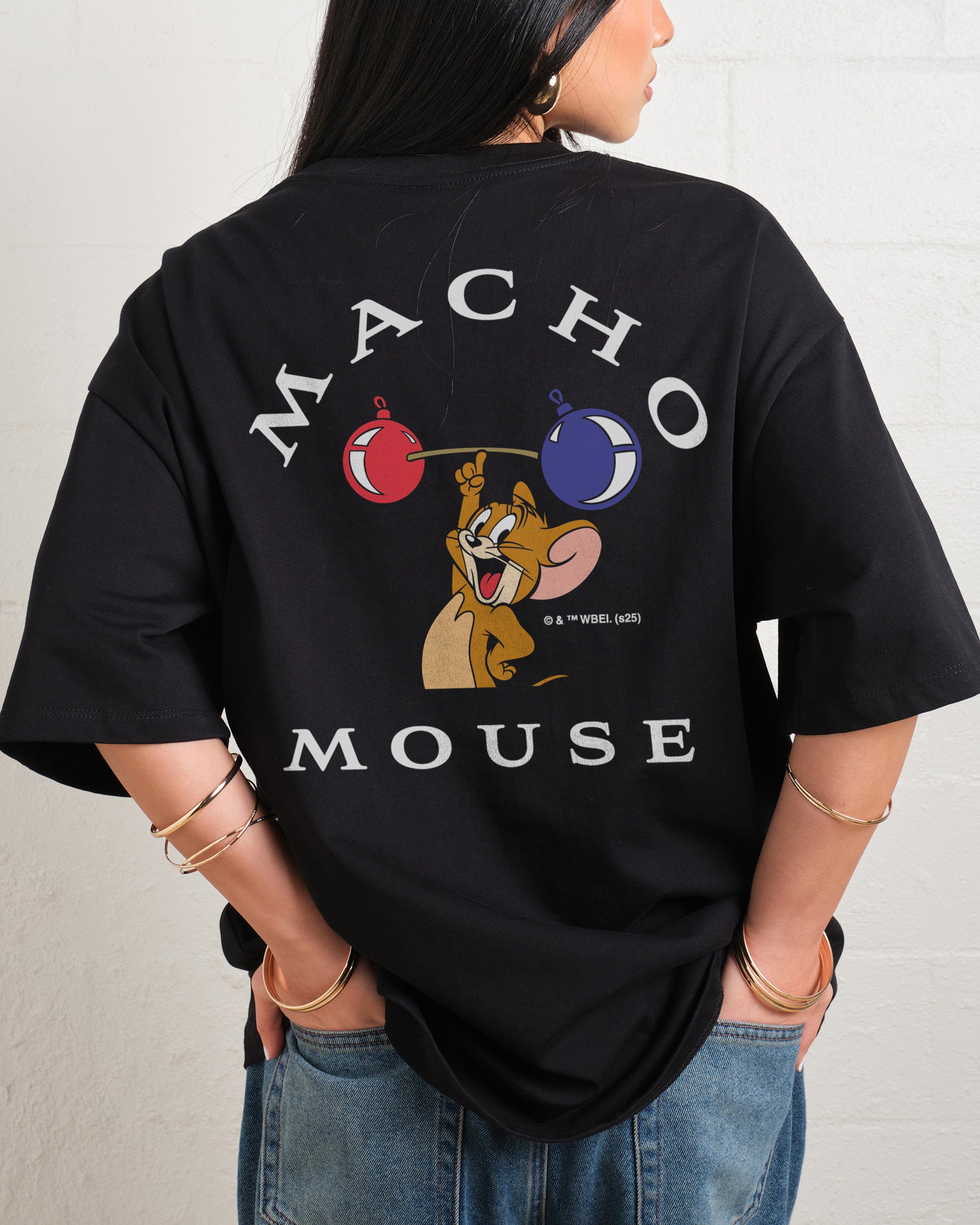 Macho Mouse Oversized Graphic Tee - Tom and Jerry Collab, 90s Boxy Fit, 275gsm Combed Cotton