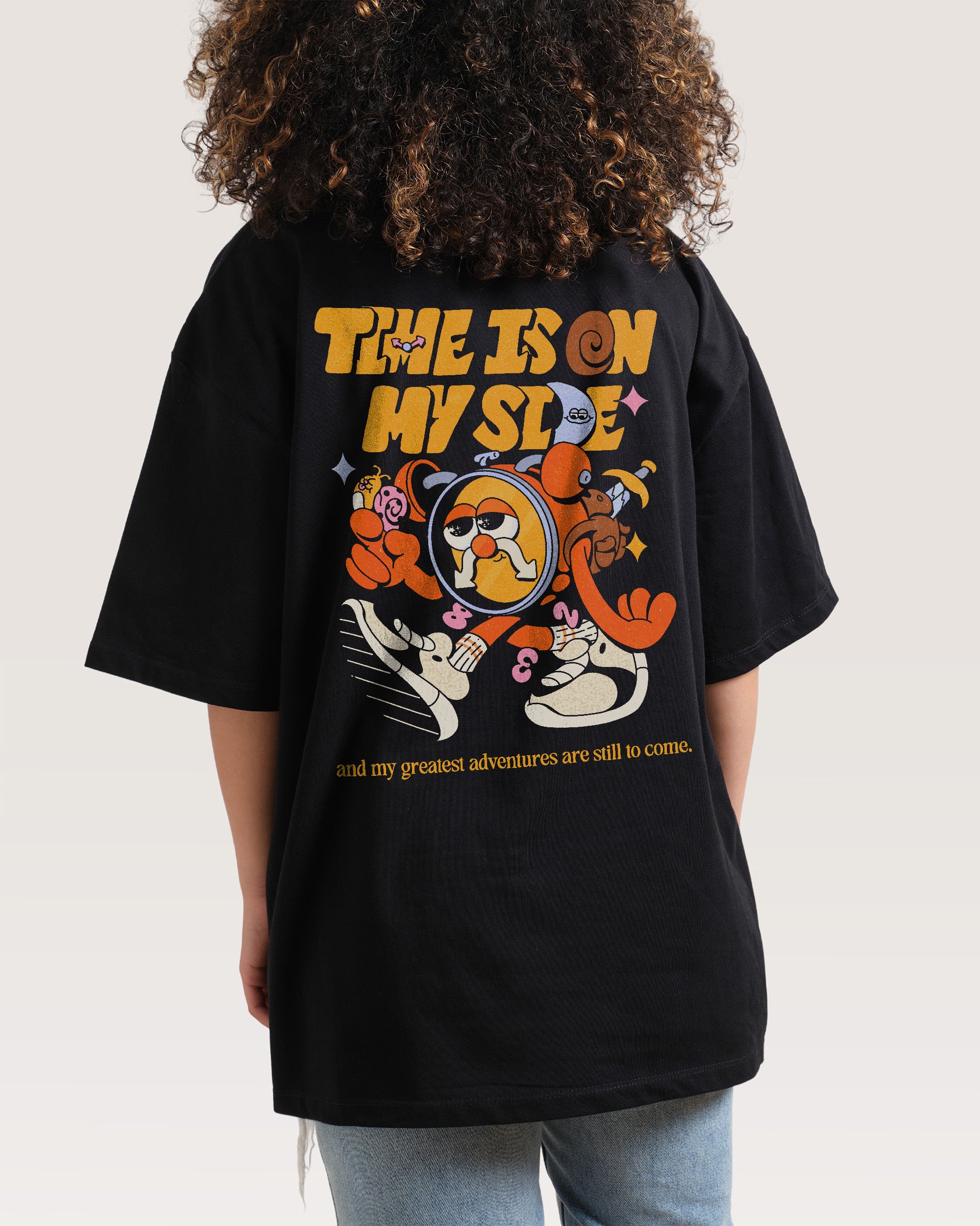 Time is on My Side Front and Back Oversized Graphic Tee - Unisex 90s Boxy Fit