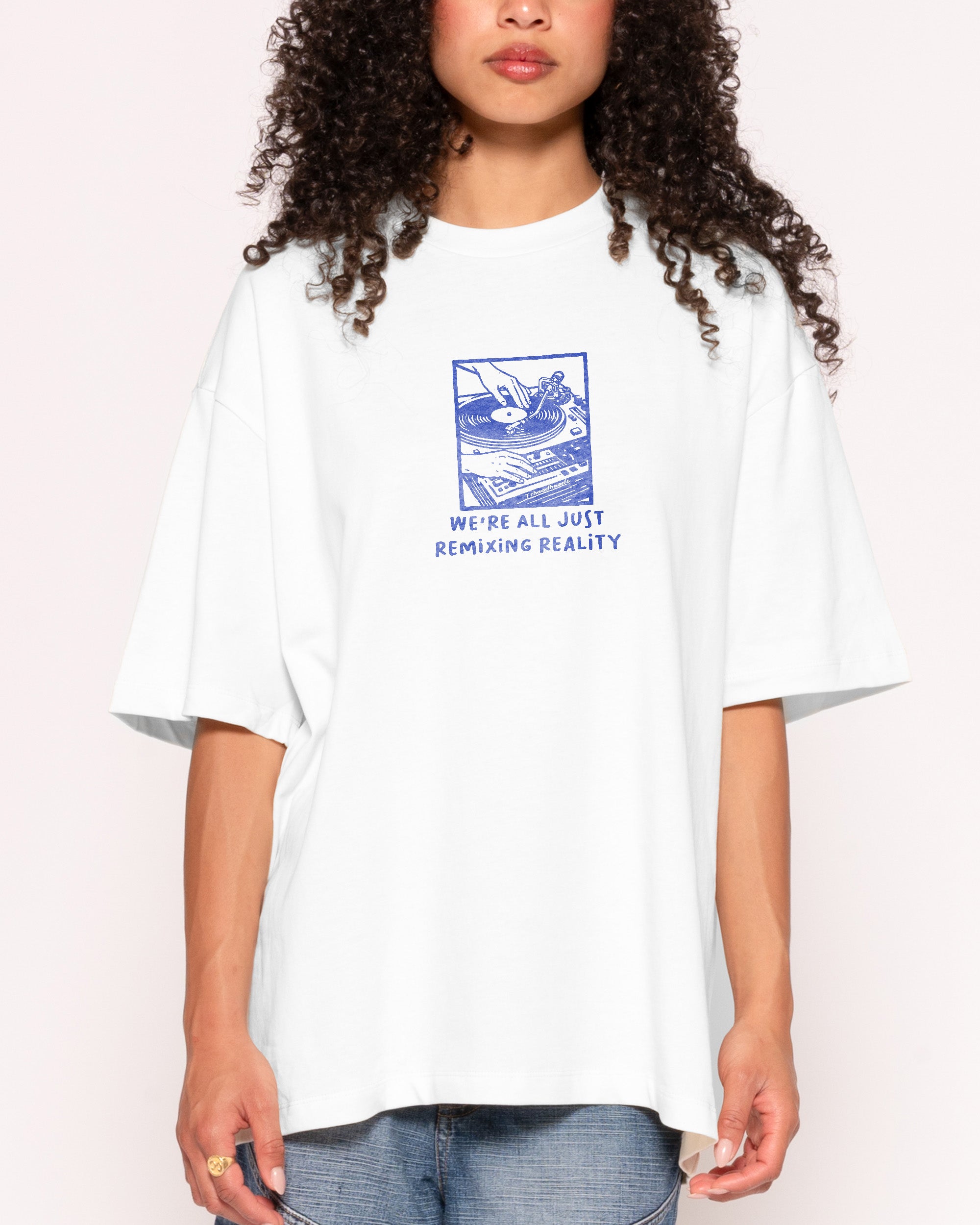 Remixing Reality Oversized Graphic Tee - Threadheads Unisex 90s Boxy Fit 100% Combed Cotton